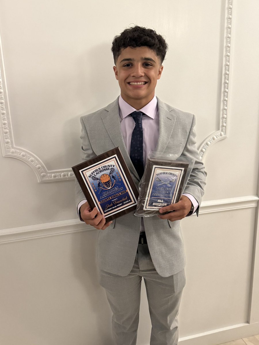 Joshua_Franchak's tweet photo. Very blessed to receive Suffolk County Championship MVP and All-Division award during my Lacrosse season #AGTG https://t.co/OnNlQdzxT3