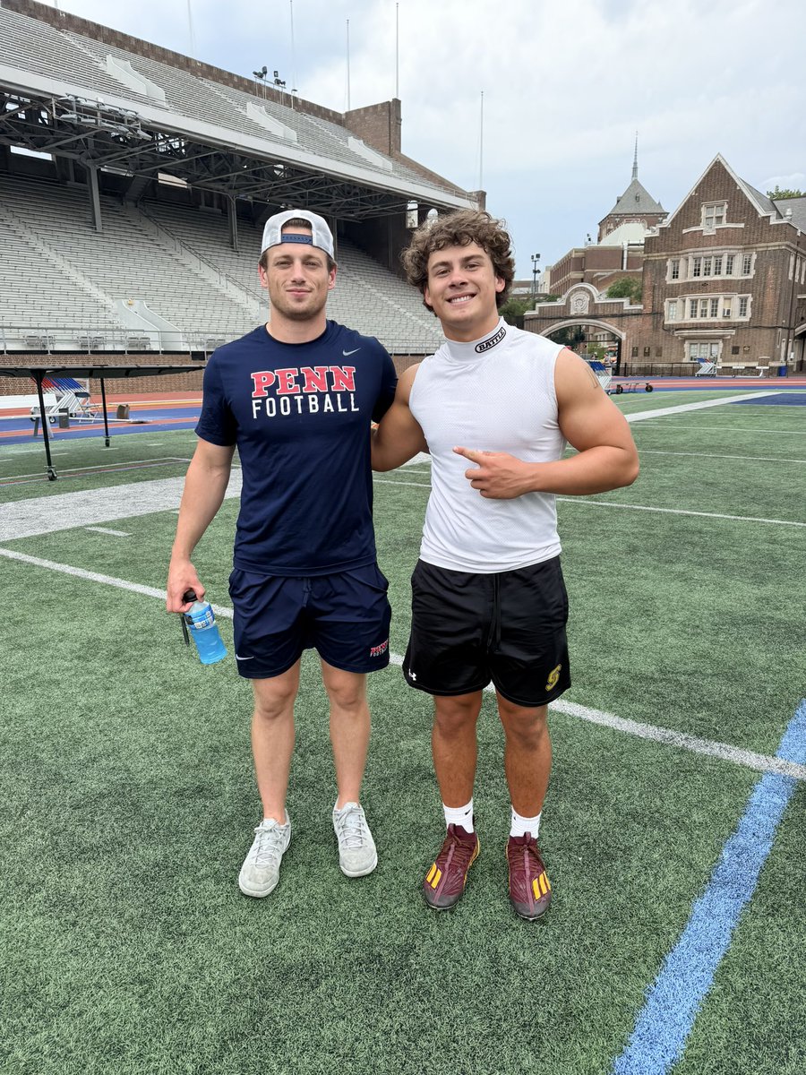Denversmith04's tweet photo. I had a great time at Penn Football camp today, improving and getting better with each rep. Thank you @seancoyne12 and @CoachHorvatits for taking the time to talk football! @coachjb21 https://t.co/jhwpXMaBaj