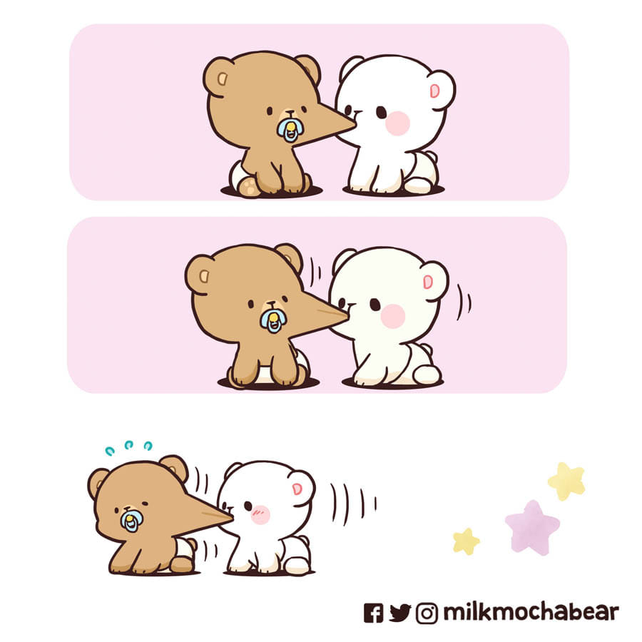 elizbge's tweet photo. @milkmochabear Mocha looked too much like a donut to Milk! Poor Mocha 😋😜🍩 https://t.co/MBVT96SgWu