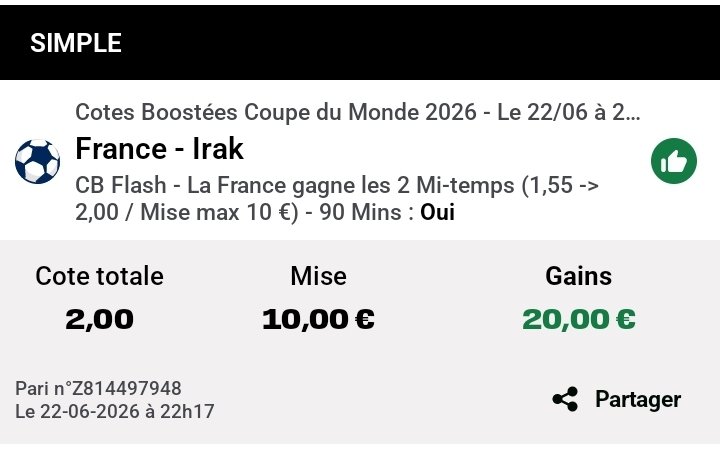 TOP_BETS_1X2's tweet photo. 23.06.2026
4 bets ⚽️ 🥎
Côte 1.80  ✅️
Côte 2.00 ✅️
Côte 2.17   ✅️
Côte 2.30 ✅️

#CDM
#TeamParieur https://t.co/KhNRfMrWAz
