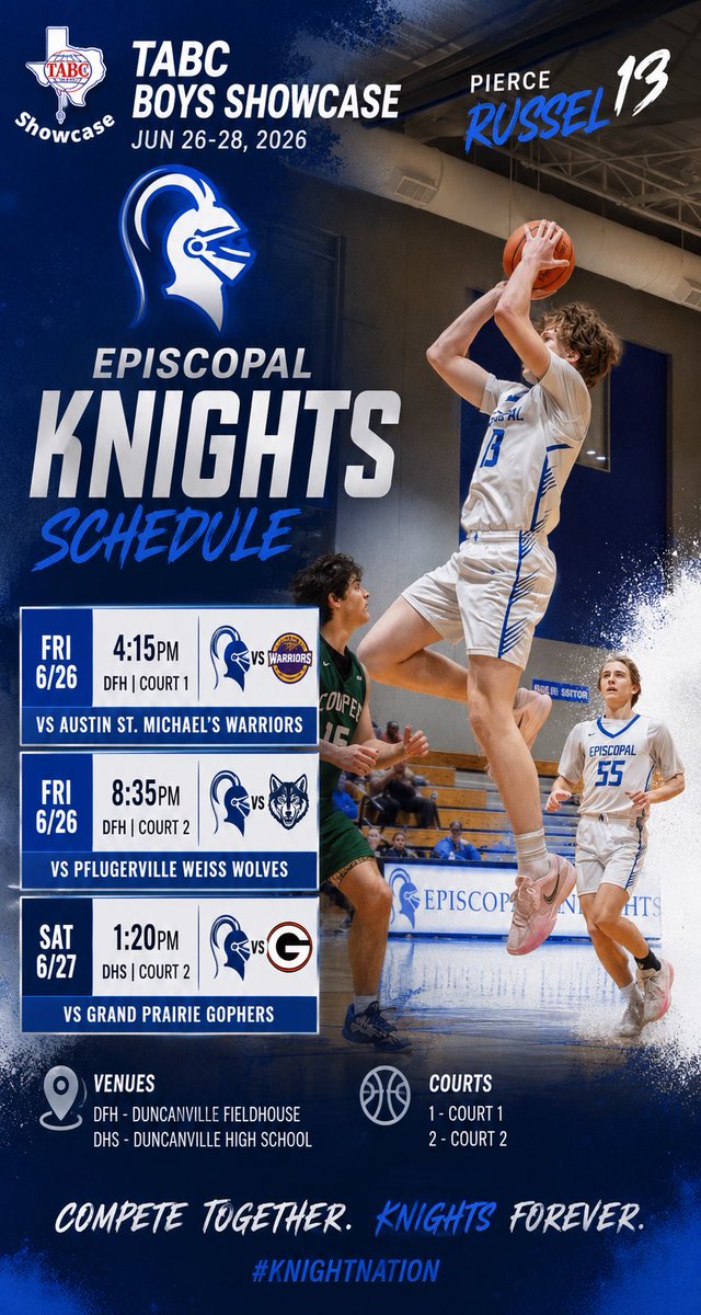 PierceRuss2029's tweet photo. Coaches, I’ll be competing at the TABC Boys Showcase with the Episcopal Knights this weekend. Looking forward to competing against great talent and showcasing my game.

📍 TABC Boys Showcase
🏀 Episcopal Knights

Come watch if you’re in the area! Hope to see you there. https://t.co/A1an4c3Vjk