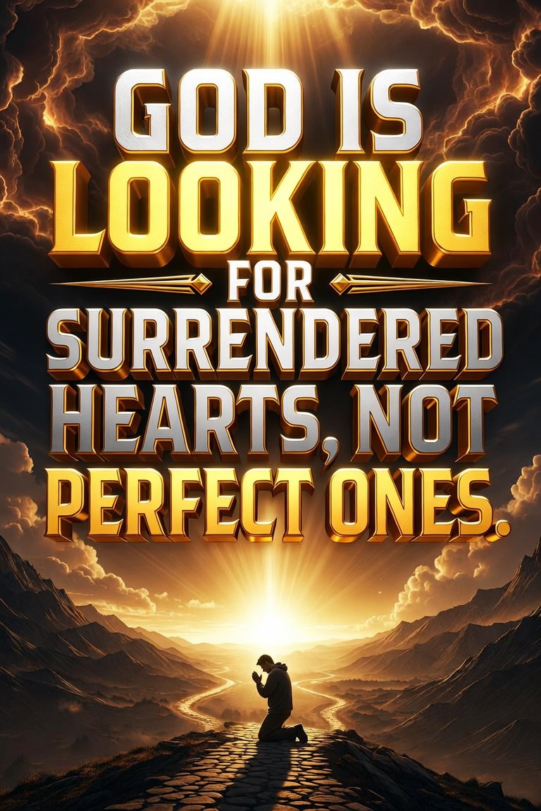Old_SchoolEddie's tweet photo. God is looking for surrendered hearts, not perfect ones.  

He knows we all fall short and make mistakes every day. 

What matters most to Him is a heart that says yes to His will, even when life feels messy. 

Surrender means trusting Him with our whole lives instead of trying to fix everything on our own.  

This brings real freedom and peace. 

As 1 Samuel 16:7 reminds us, people judge by outward things, but the Lord looks at the heart.  

Today, simply open your heart to Him. 

Tell Him your struggles and let Him lead. 

He is ready to work in you and through you, just as you are! 

Turn to Him, and watch His grace change everything.