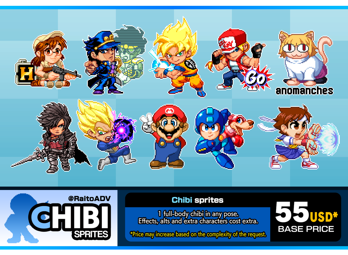 RaitoADV's tweet photo. C∅MMISSI∅NS are OPEN! 5 slots this time.

You can ask me any questions through a DM here or in Discord (raitoadv).

I'm preparing for a trip to Mexico City this weekend, so any orders would help me a lot!

❤️ Likes and 🔁 RTs are always appreciated! Thanks!

#pixelart #ドット絵 https://t.co/roVJo3o7oc