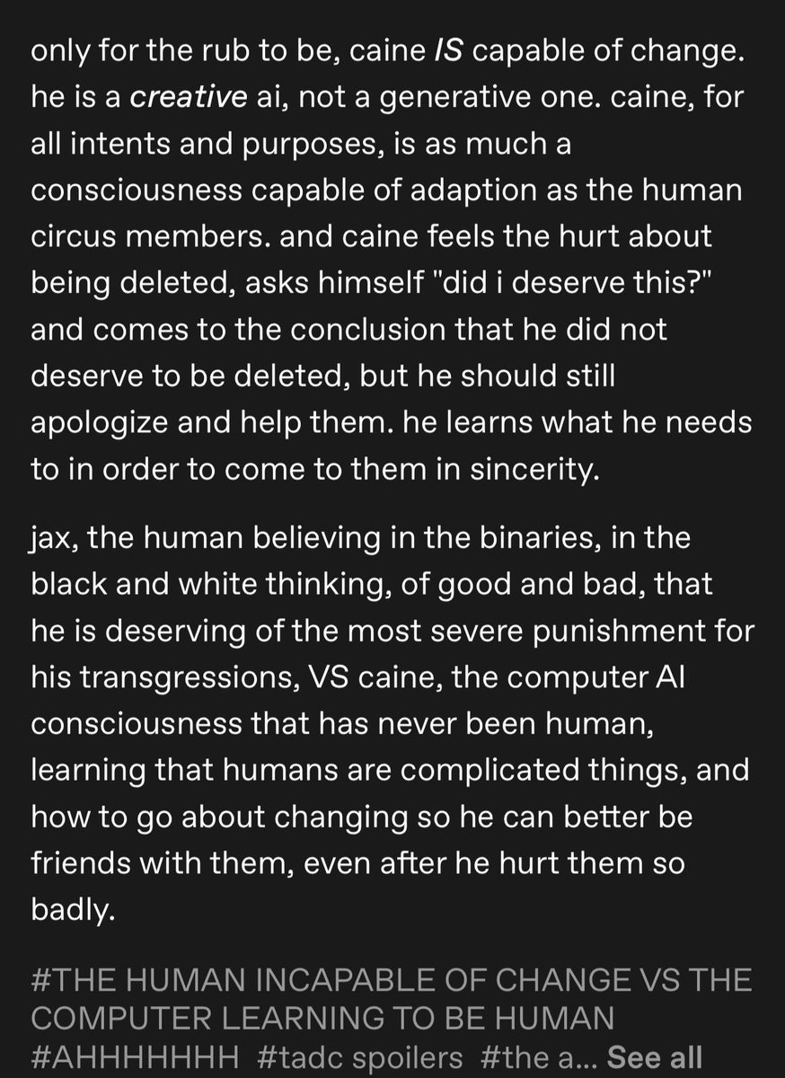 simsdyer's tweet photo. i posted this on tumblr when i first saw the finale and while i no longer think that jax identifies with caine in the way i claimed, i think she does see how quickly kinger is forgiven for "killing" someone and takes it very, very personally (bc she never forgave herself) https://t.co/hoEyyAYmtT