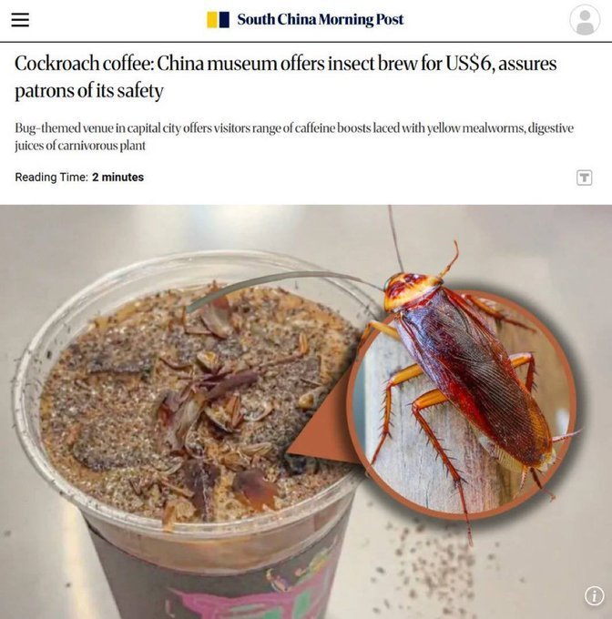 RealAvadhut's tweet photo. Cockroach coffee from china with extra protein. https://t.co/vSoPjecwJn