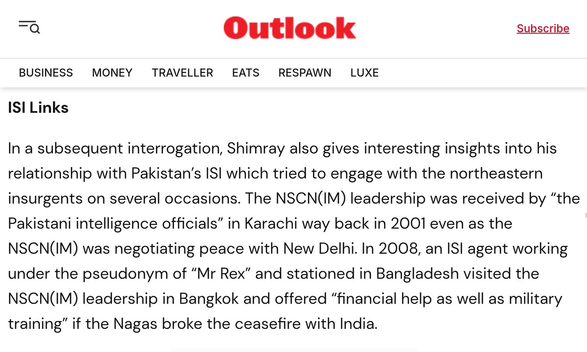 JShakurB's tweet photo. NIA chargesheet against the NSCN-IM's ex Army Chief (who's also the nephew of Th. Muivah) details a sophisticated espionage network between NSCN-IM, Chinese intelligence & Pakistan's ISI. In his confession, the former commander admitted to transmitting critical national security data to Chinese handlers, specifically detailing Indian Army troop movements along the Indo-China border & exposing the precise coordinates of Indian military aircraft & missile installations.