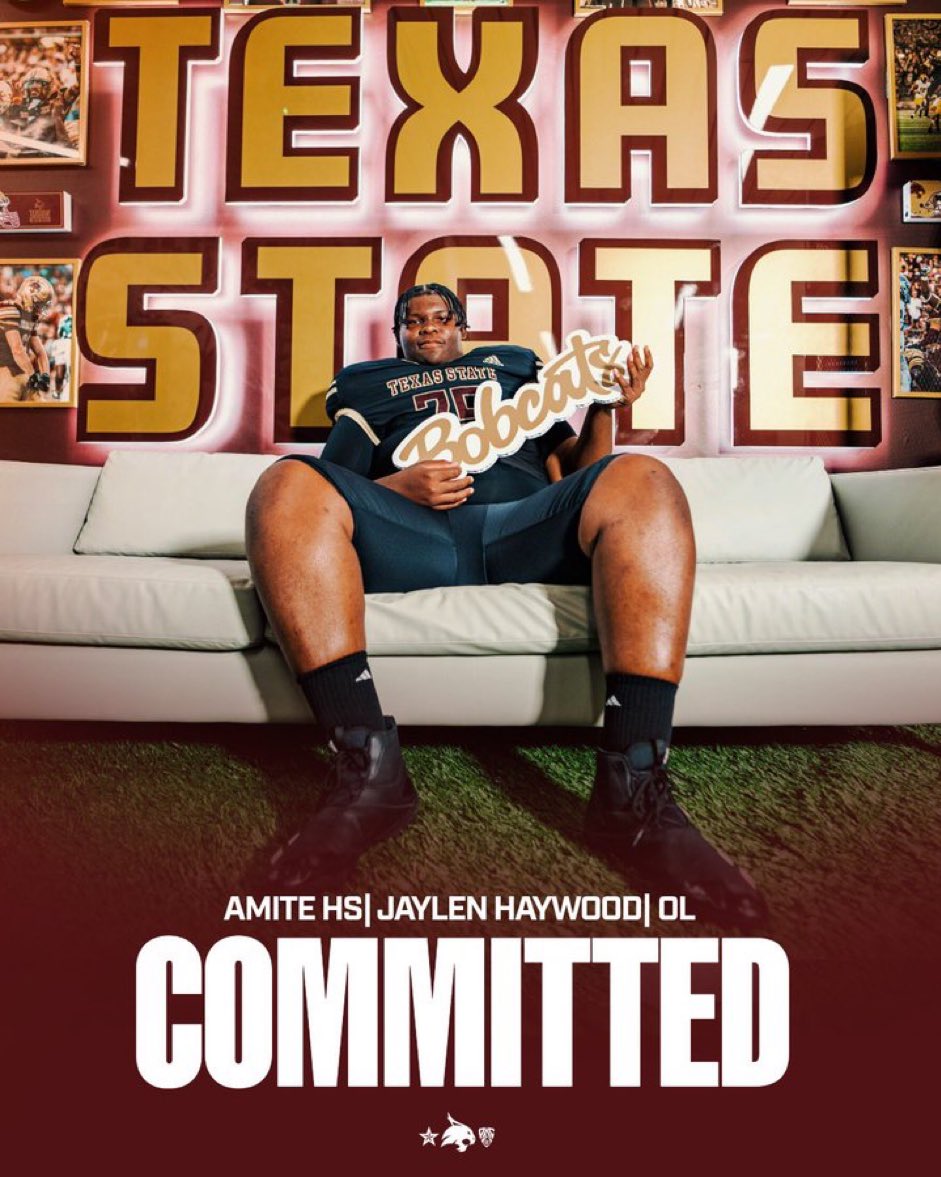 MissLou365's tweet photo. 🚨 COMMITMENT 🚨
2027 OL Jaylen Haywood (6’7”, 370) of Amite (LA) has committed to Texas State.
A massive presence in the trenches with tremendous upside. Congratulations to Jaylen on his commitment!
#AGTG #TexasState #TXST
@catapultsports
@bigjaylen07 @Zephani91241287 https://t.co/w8UkmMXNqu