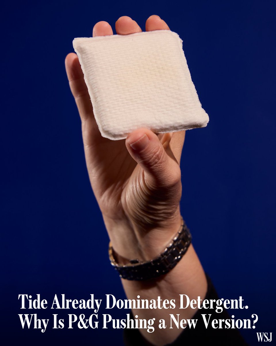 WSJ's tweet photo. P&amp;G spent a decade thinking about the future of laundry. Its answer: A detergent “tile” called Tide evo. https://t.co/ySpFmBd140 https://t.co/0c5JBl7Vcg