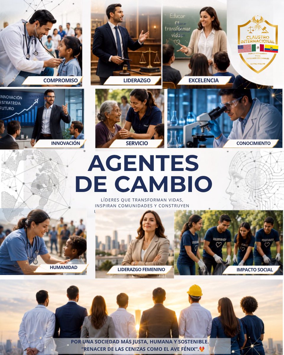 ClaustroCIHDU's tweet photo. Agentes de Cambio: en Claustro Internacional reconocemos a líderes que, con profesionalismo, estudios académicos, ayuda social, defensa de derechos humanos e impacto en las comunidades, transforman vidas. Su compromiso construye un futuro más justo, humano y sostenible. Juntos, impulsamos el cambio que el mundo necesita. #AgentesDeCambio #Liderazgo #ImpactoSocial #DerechosHumanos #claustrointernacional
