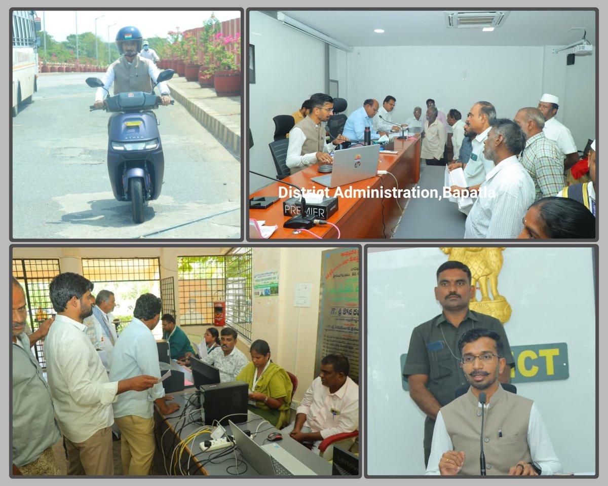 collectorbaptla's tweet photo. బాపట్ల, తేది:22-06-2026
- ప్రత్యేక సంక్షిప్త సవరణ ఓటర్ల జాబితా తయారీలో క్షేత్రస్థాయి పరిశీలన వేగవంతం చేయాలని జిల్లా కలెక్టర్ డాక్టర్ వినోద్ కుమార్ వి., ఐ.ఏ.ఎస్. గారు ఆదేశించారు. 
- ఓటర్ల మ్యాపింగ్ త్వరగా పూర్తి చేయాలని, అన్ని శాఖల్లో ఈ-ఫైల్స్ వ్యవస్థ సమర్థంగా అమలు చేయాలని సూచించారు. పీజీఆర్‌ఎస్‌లో ఈ రోజు 160 అర్జీలు నమోదు కాగా, పలువురు సమస్యలకు అక్కడికక్కడే పరిష్కార మార్గం చూపారు.
-  ఇందన పొదుపు & పర్యావరణ పరిరక్షణలో భాగంగా కలెక్టర్ గారు బంగ్లా నుంచి కార్యాలయానికి ఎలక్ట్రిక్ బైక్‌పై చేరుకున్నారు 

#Bapatla #PGRS #GreenMobility #AndhraPradesh #GoodGovernance