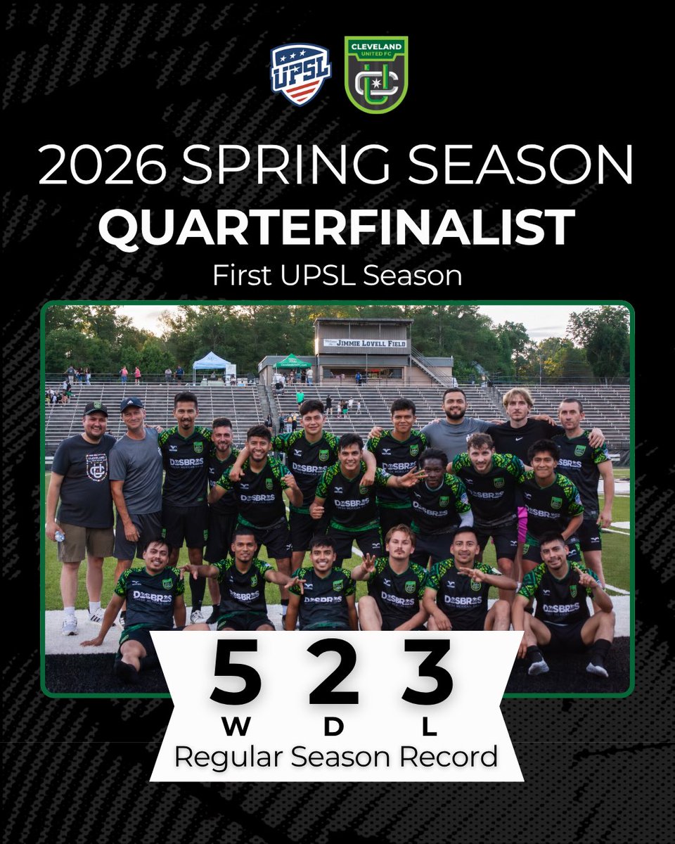 ClevelandUtdFC's tweet photo. Our inaugural UPSL season comes to an end as Quarterfinalists.

What started as a brand-new club became something much bigger.

To our players, coaches, sponsors, volunteers, and especially our supporters: THANK YOU.

This is only the beginning.
💚 #WeAreCUFC https://t.co/cz2REwhMut