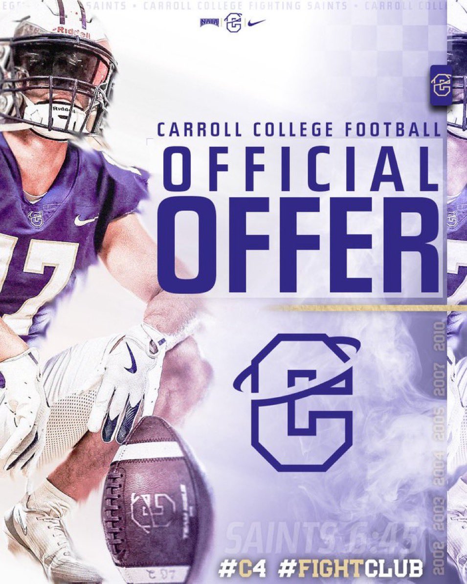 jessebaines7249's tweet photo. Blessed to receive an official offer from @FootballCarroll after a great call with @CoachPfanny! Excited to learn more about the program. 🪻 #classof27 #CarrollCollege #football https://t.co/G5ysCqJhGF