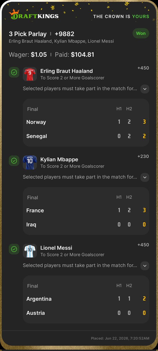 JMoney1196's tweet photo. Hit big tonight on World Cup soccer! Not a big soccer fan in general, but tonight, this sport is growing on me! Shout out to @CodyBrownBets @HarryLockPicks for the insight! Up close to $300 tonight! Wedding funding secured! https://t.co/VEVgfh8cI8