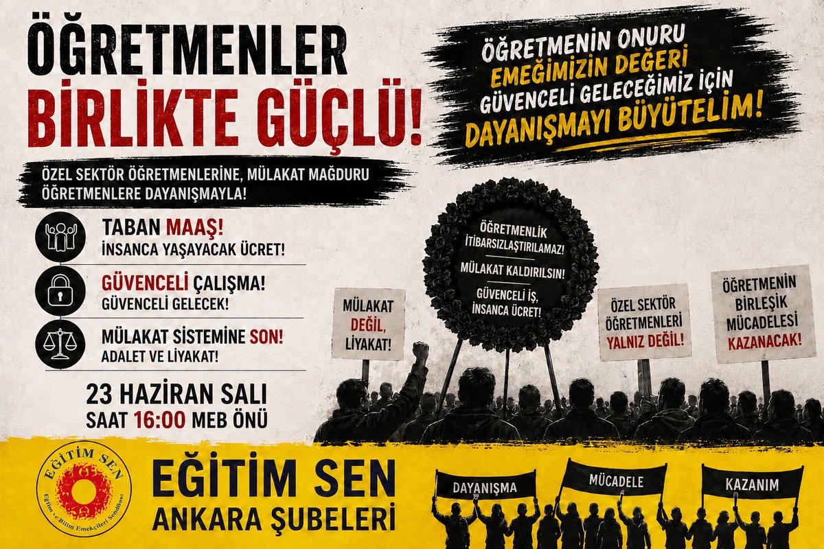 ogretmensendika's tweet photo. Ankara | EĞİTİM-SEN Ankara şubeleri, bugün saat 16.00'da; açlık grevimizin 9, direnişimizin ise 10. gününde MEB önünde olacak.

@egitimsen 'li dostlarımızın değerli dayanışması, tüm diğer dostlar gibi büyük güçtür.

Dayanışma ile...
#ÖğretmenlerAçlıkGrevinde
#AyşenGürcanKomisyonuTopla