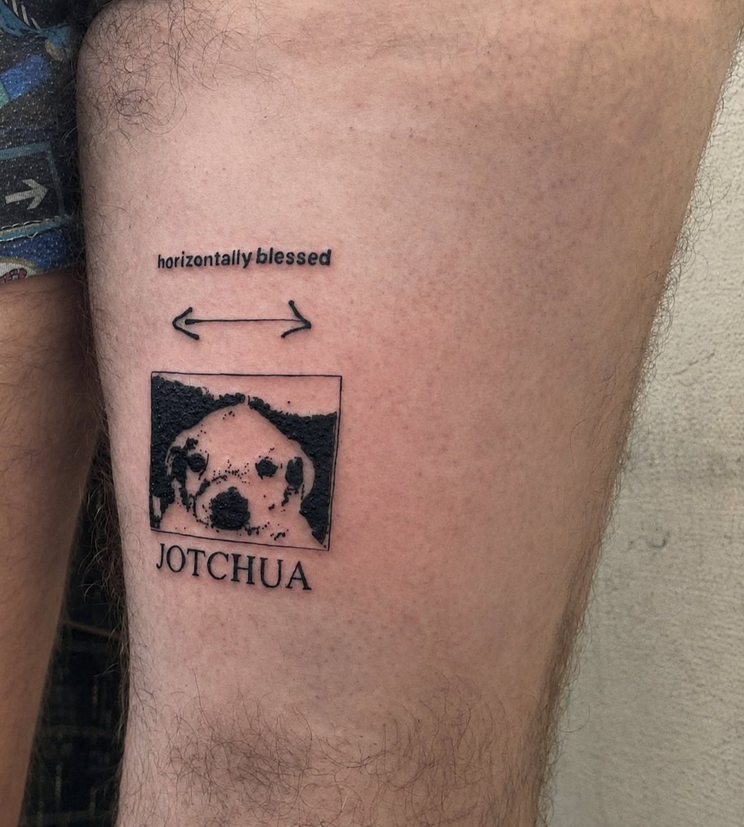 JotchuaTheMeme's tweet photo. my grandkids are gonna ask why i have a dog named jotchua tatted on my leg.

ill tell them that somehow a picture of a dog brought together thousands of strangers from around the world and we all decided to believe in it and in each other

somewhere along the way it eventually became less about the dog and more about the people, laughs, memories and the feeling we were building something bigger than ourselves 

most people will just see a dog tattoo

but i'll always see a community that made the internet fun again and changed lives, including mine 

jotchua.