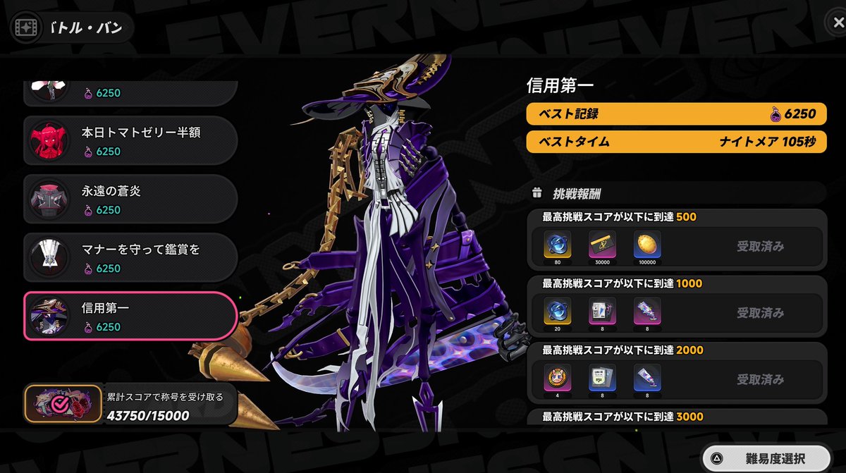 esTan_tof's tweet photo. バトルバンケットは全部難易度MAXクリア☺️
危機契約は47どうするかなぁ… https://t.co/xON32saGg8