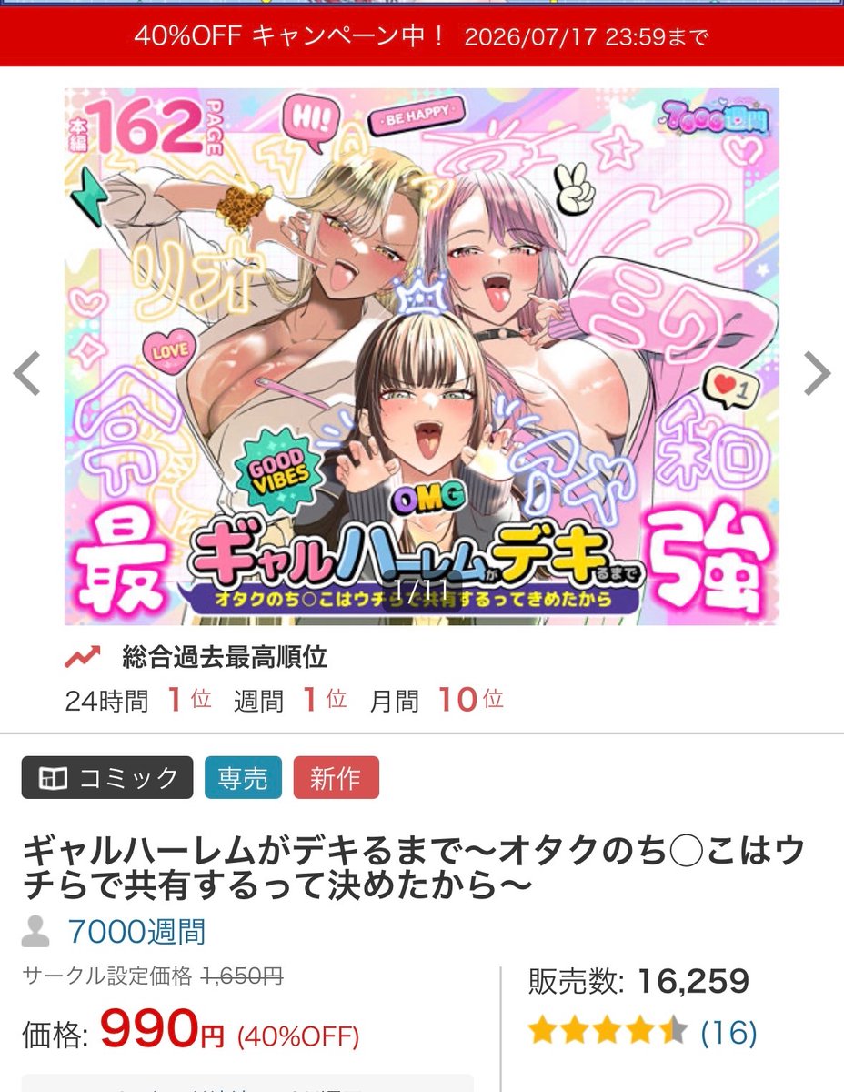 7000week's tweet photo. 16000DL超えてる〜！！！！😭😭😭✨✨✨今日で発売から1週間です🎉🎉🎉 https://t.co/kZGNYWJ7B5
