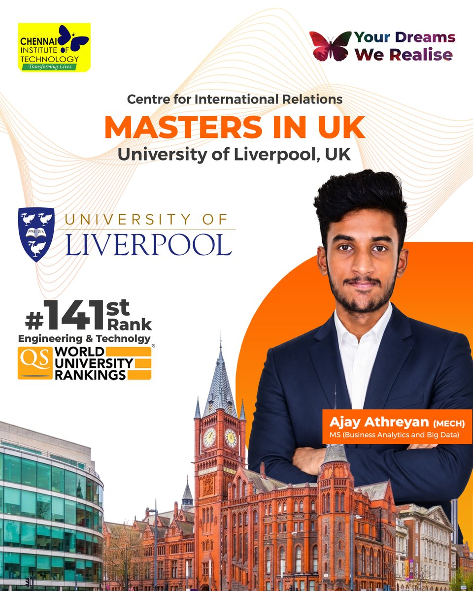 citchennai's tweet photo. From CIT Chennai to the UK!

Congratulations to Ajay Athreyan (MECH) on securing admission to the prestigious University of Liverpool for a Master's in Business Analytics &amp; Big Data. 🎓

#CITChennai #CITPride #UniversityOfLiverpool #StudyAbroad #BusinessAnalytics #BigData https://t.co/EcTjFZ3NKy