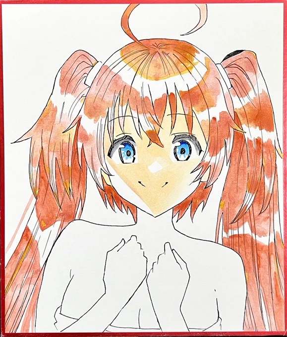 髪にフラミンゴとススキという2つの分離色、肌は最近見つけたコピックの3色でグラデーションをしています 我ながら眺めていて飽きないっ…! これは…おもしろいっ!!
