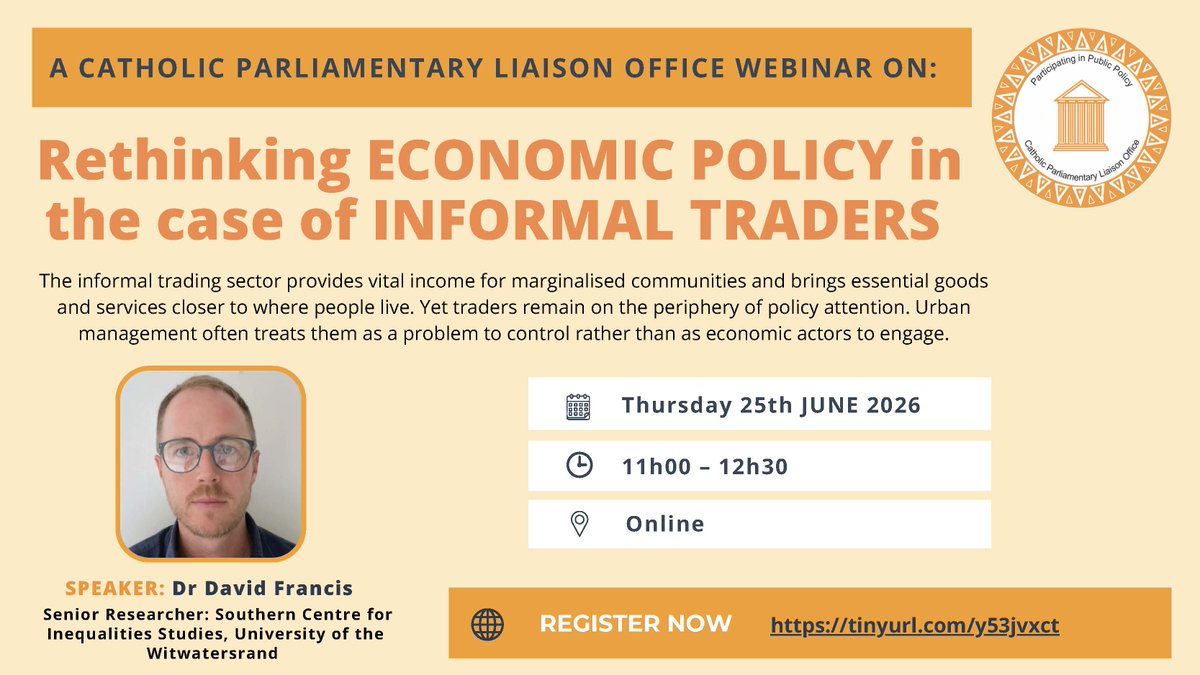 Wits_SCIS's tweet photo. 📢 Webinar | SCIS
Rethinking economic policy for informal traders — a vital but overlooked sector supporting livelihoods and access to goods.

Join SCIS for this important conversation.
🎤 Dr David Francis
📅 25 June 2026
🕚 11:00–12:30 (Online)
🔗 Register: https://t.co/ylQGiV5Xrz