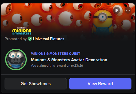 dgramr's tweet photo. FREE MINION DISCORD AVATAR DECORATION
https://t.co/VYGzn5qH9B https://t.co/BoHSeJRU7v