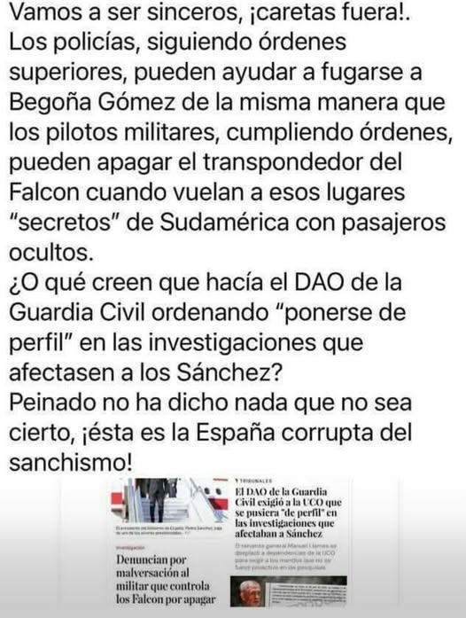 Rober_Alcaz's tweet photo. ¿Que si los escoltas de Begoñ@ pueden facilitarle la fuga adonde quiera? ¡Por supuesto! Exactamente igual que ORDENÓ el DAO a la UCO ponerse de perfil ante los casos de corrupción de Pinocho el Embustero. La culpa no es de la UCO ni de los escoltas: ¡¡Es de sus Jefes corruptos!! https://t.co/faXXftzQBc