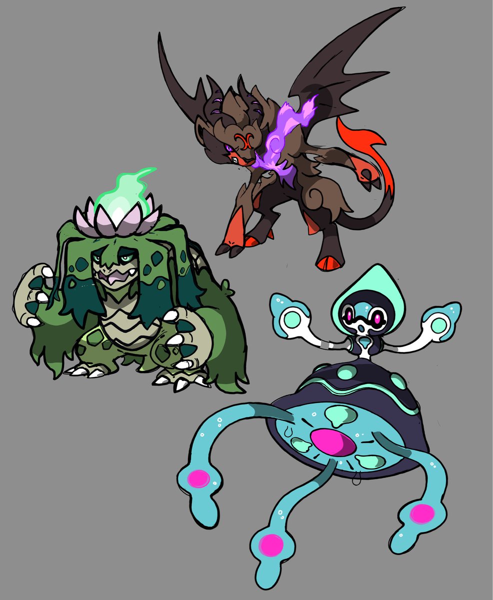 BastionPhoenix's tweet photo. Concept art for Cryptid/Yokai starters  commissioned by thenanancode_ on discord.(Grass/Ghost ,Fire/Dark ,Water/Fairy)
#POKEMON #Pokémonart #pokeart #fakemon #PokemonZA https://t.co/Smt4vMTo6Q