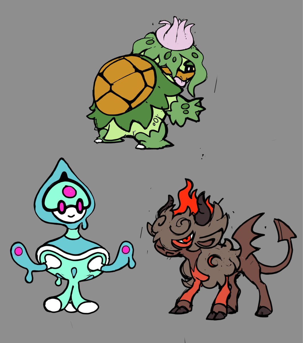 BastionPhoenix's tweet photo. Concept art for Cryptid/Yokai starters  commissioned by thenanancode_ on discord.(Grass/Ghost ,Fire/Dark ,Water/Fairy)
#POKEMON #Pokémonart #pokeart #fakemon #PokemonZA https://t.co/Smt4vMTo6Q