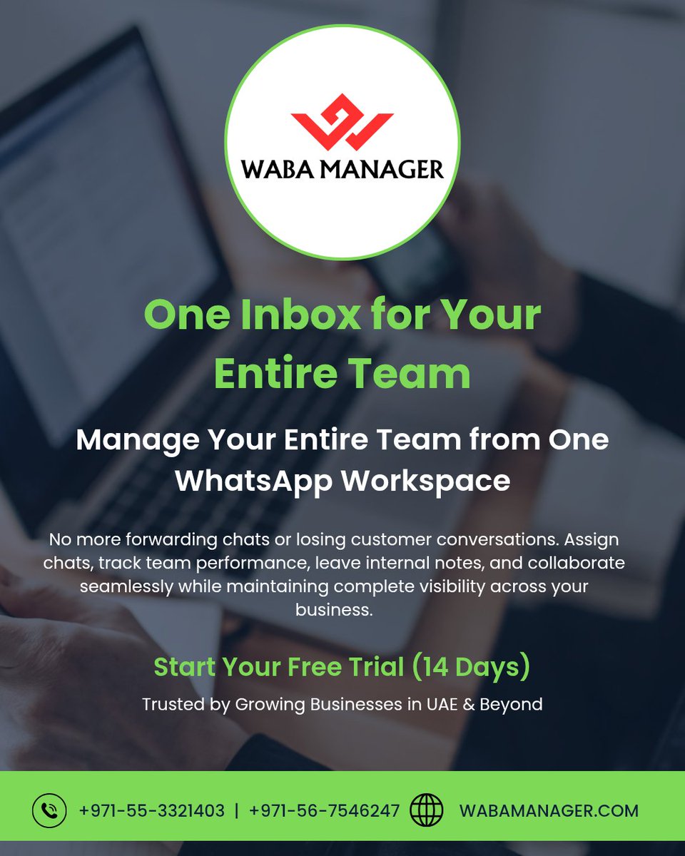 BusinessMindUAE's tweet photo. One Inbox for Your Entire Team

👥 Manage Your Entire Team from One WhatsApp Workspace

Call or Wa: +971-55-3321403 or Visit https://t.co/xL0pBXBpTg

#whatsappapi #whatsappbusinessapi #whatsappbusiness #bulkwhatsapp #whatsappcampaign #whatsappmarketing https://t.co/lVvLEecmPX