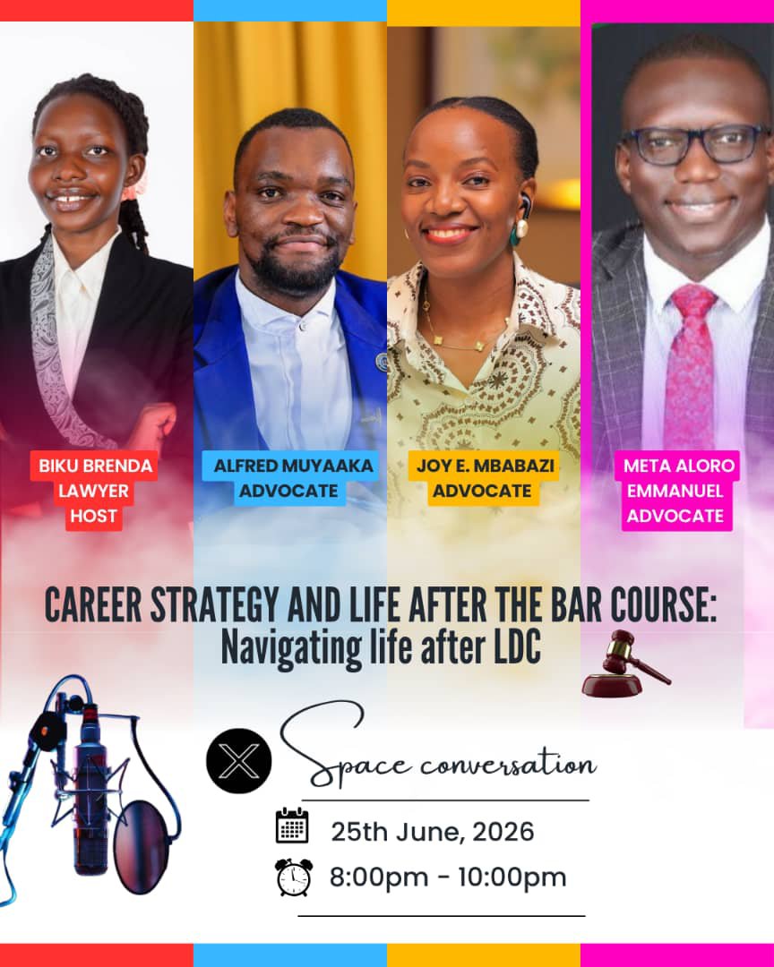BVinasio's tweet photo. 🎙️ CAREER STRATEGY AFTER THE BAR COURSE

We'll discuss Navigating life after LDC and practice in the current legal landscape.

📅 25th March 2026
⏰ 8:00 PM – 10:00 PM (EAT)
📍 X (Twitter) Spaces

Join the conversation: https://t.co/xiBsod0B57

#LifeAfterLDC #YoungLawyersUG https://t.co/olUrSBUMU4