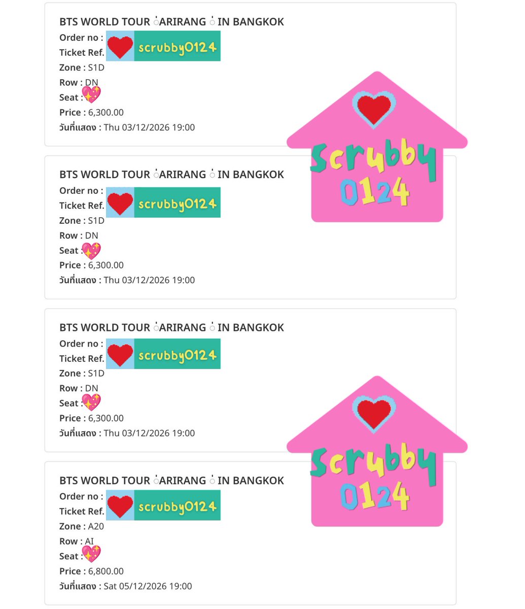 Scrubby01242's tweet photo. 🙇‍♀️รีวิวกดบัตร🙇‍♀️

 #BTS_WORLDTOUR_BANGKOK

💜ได้มา 11 ใบ💜

5300 6ใบ (4ใบติด/แยกใบ)
6800 2ใบติด
6300 3ใบติด

#จั๋ยจ้ายรีวิว 🤗🤗

รอบนี้ร้านไปเอง4ใบติดคร้าบบ คิดค่ากด600฿/ใบเท่านั้นไม่มีบวกเพิ่ม ใช้เมมร้านกดให้เลย🥰💖 ขอบคุณลูกค้าที่ไว้ใจมาฝากร้านเรากดบัตรน้าา🙇‍♀️🫶🏻 https://t.co/E4LmTZdHMP