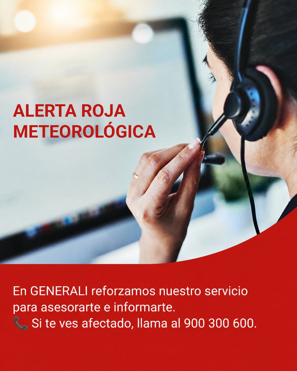 GENERALI_es's tweet photo. 🚨 Alerta roja meteorológica en Álava, Asturias, Badajoz, Bizkaia, Burgos, Cáceres, Cantabria, Córdoba, Gipuzkoa, León, Lugo, Madrid, Ourense y Palencia. En GENERALI reforzamos nuestra atención para ayudarte. 📞 Si te ves afectado, llama al 900 300 600. Estamos contigo, AQUÍ. AHORA.