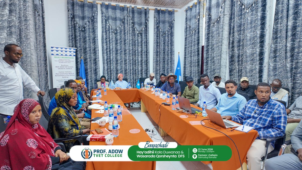 ProfAdowTVET's tweet photo. Waxaa sharaf weyn in Prof. Adow TVET College uu soo dhaweeyo wafdi ka socday Wasaaradda Qorsheynta Qaranka DFS, UNICEF, WFP, iyo Xafiiska Isku-duwaha Qaramada Midoobay (RCO). 

#ProfAdowTVETCollege
#SomaliYouthSkills
#TVETEducation https://t.co/5wiLID2LPF