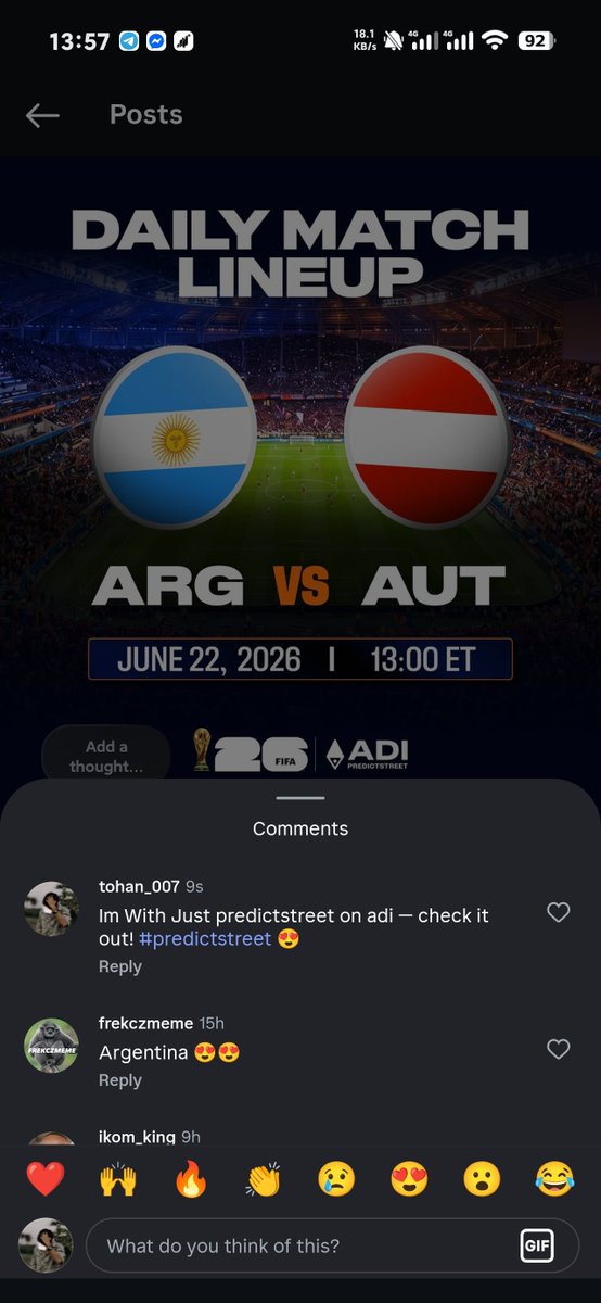 tohan_vai's tweet photo. @Predictstreet Let's Go Enjoy The World Cup With  Just predictstreet on adi — check it out! #predictstreet https://t.co/48U4nJCDXQ