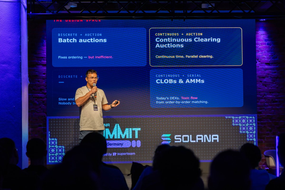 StakingFac's tweet photo. Our own @thgehr took the stage @Solana Summit Germany 2026 to pitch @MatoFinance.

A continuous clearing auctions solution for onchain trading he built, which just went live on mainnet. We couldn't be prouder 🚀

Hit him up if you want to know more 💬 https://t.co/EkJXqUIOMR