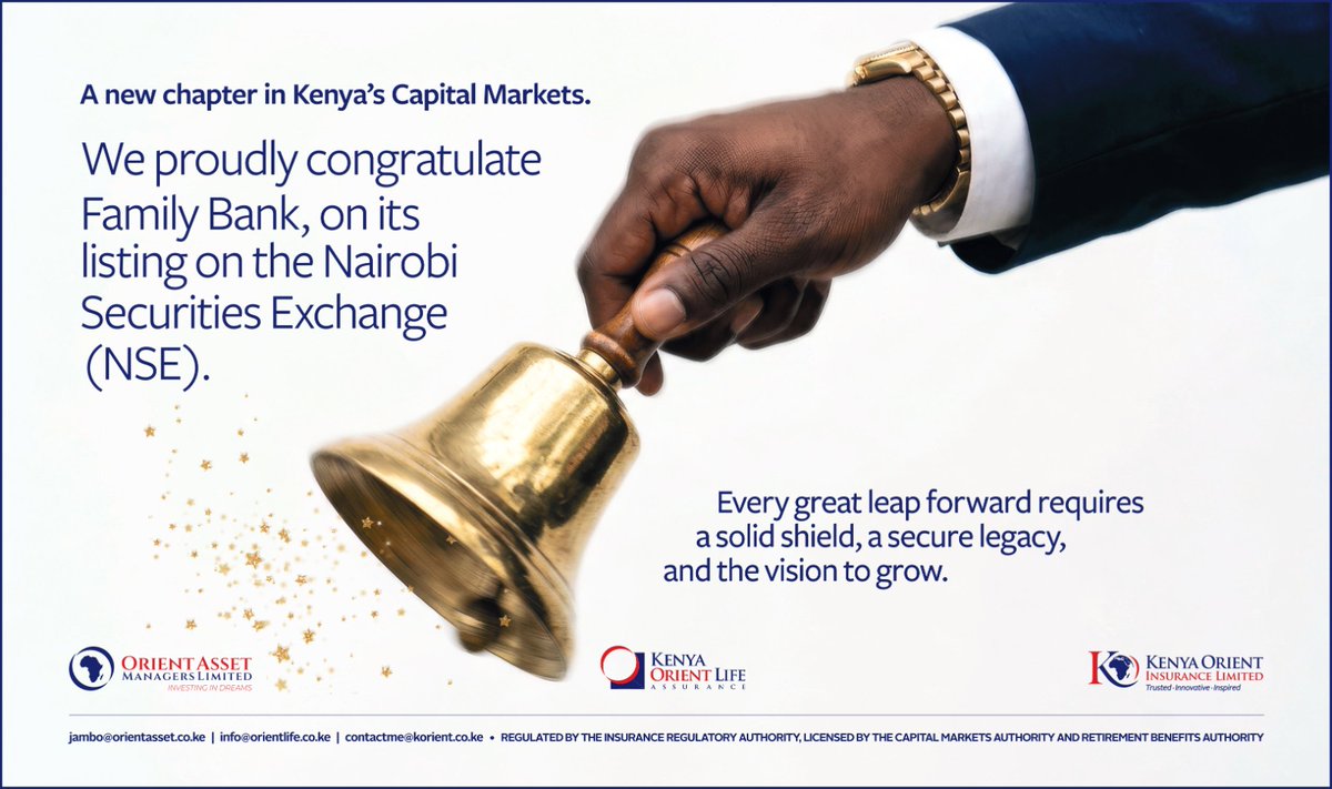 orientasset's tweet photo. Huge congratulations to our partners Family Bank Ltd on officially joining the Nairobi Securities Exchange. Well deserved! https://t.co/LCYUDnHQIo