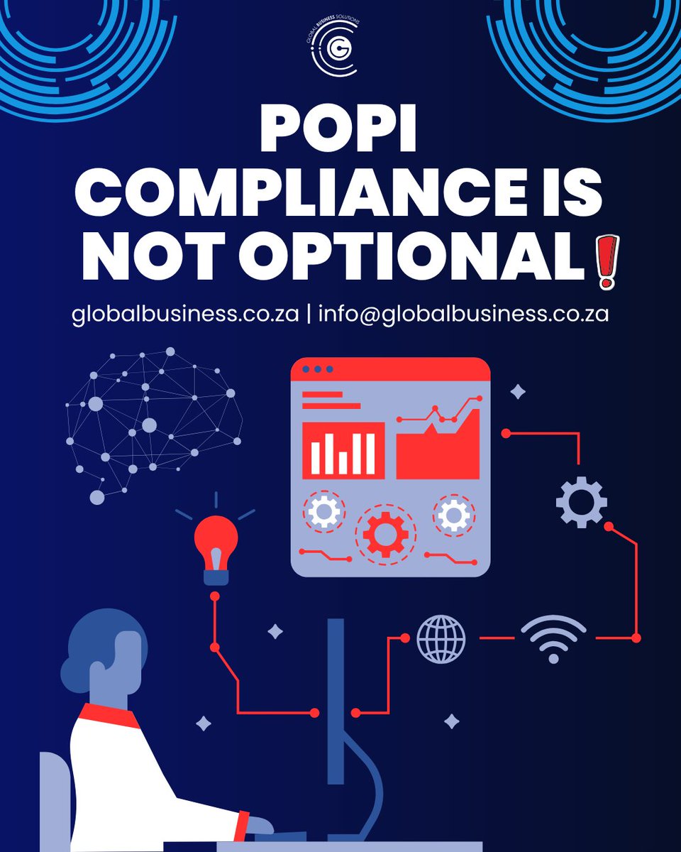 GBSinSA's tweet photo. 🔒POPI Compliance Is NOT Optional
POPI compliance is about more than avoiding fines — it’s about protecting your employees, clients, reputation, and business continuity. Download our FREE CPA &amp; NCC Compliance Checklist &amp; POPIA/PAIA Compliance Workbook https://t.co/cigTMQRl52 #GBS https://t.co/OOnNg6ulSC