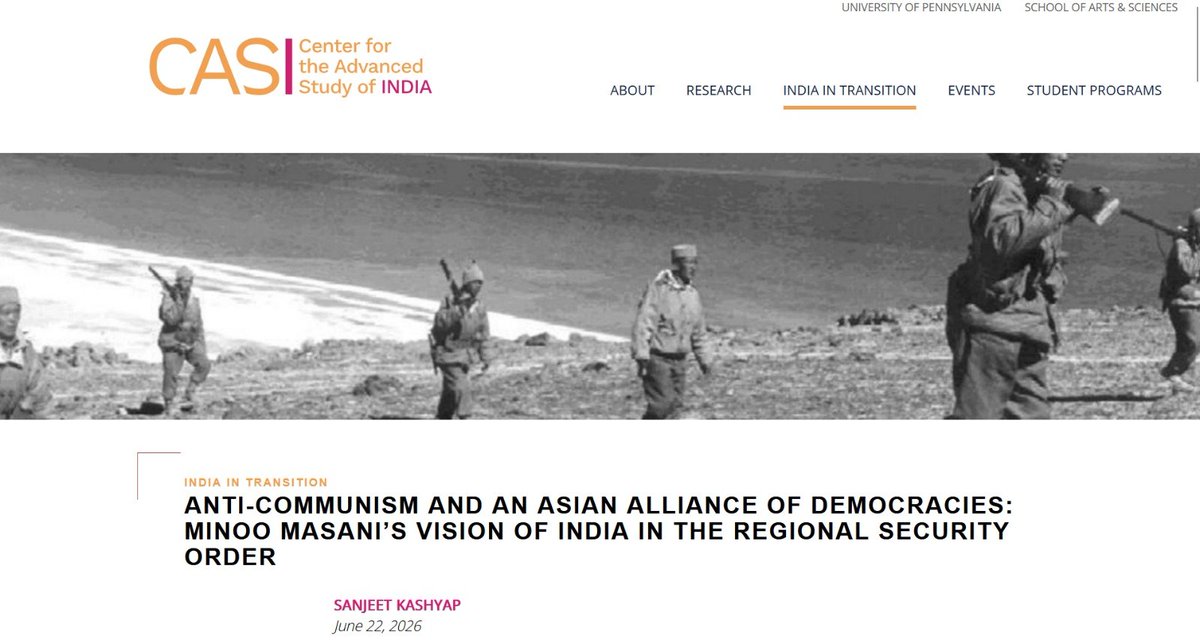 sanjeet38's tweet photo. My CASI blog post offers an intellectual history account of Minoo Masani's liberal internationalist thought in the early Cold War, including his perception of the communist threat, misreading of the Sino-Soviet rift, and reaction to the Sino-US rapprochement. https://t.co/zs73XQ4snT