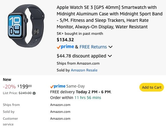 Pricerrors's tweet photo. ONLY $135 FOR APPLE WATCH - AMAZON PRIME DAY

Amazon added a 25% off coupon for the Apple Watch SE 3 with GPS

Listed as Like New and often arrives in excellent condition

Brand-new models cost around $200

https://t.co/2yScA5YBG5 #ad https://t.co/1vgcdSxPRz