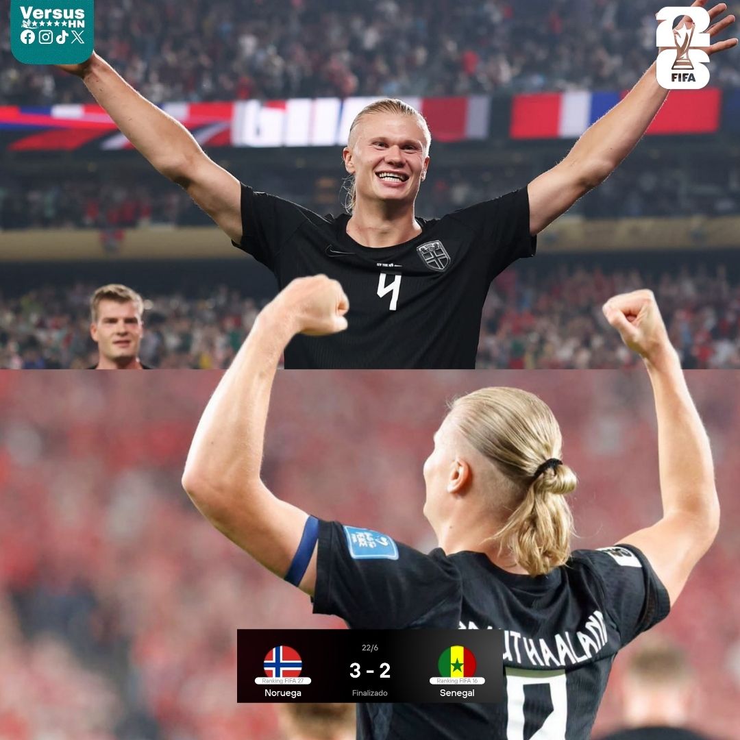 VersusHN's tweet photo. ⚪ #VersusHN|| La Noruega de Haaland vence a Senegal 3-2

↪️ La selección de Noruega venció este lunes a su similar de Senegal, con un doblete del delantero Erling Haaland.

⚽🇳🇴 Pedersen 43'/ Haaland 48', 58'
⚽🇸🇳 Sarr 53', 90+3'

#Noruega #Haaland #Mundial2026 https://t.co/G6mEnoc302