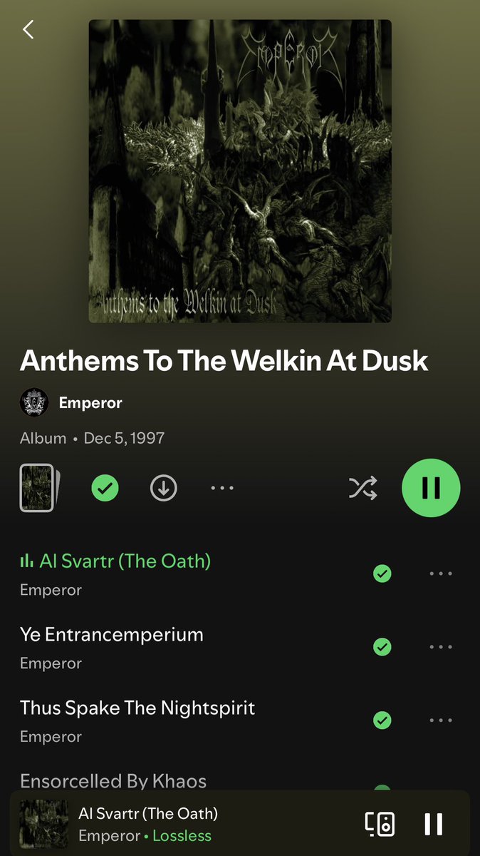 Shinich08413513's tweet photo. Now listening to Emperor: Anthems To The Welkin At Dusk

One of my all time favorite black metal albums off all time. The transition from Al Svartr to Ye Entrancemperium gives me chills every time as all hell breaks loose. https://t.co/ynQxzy5rfF