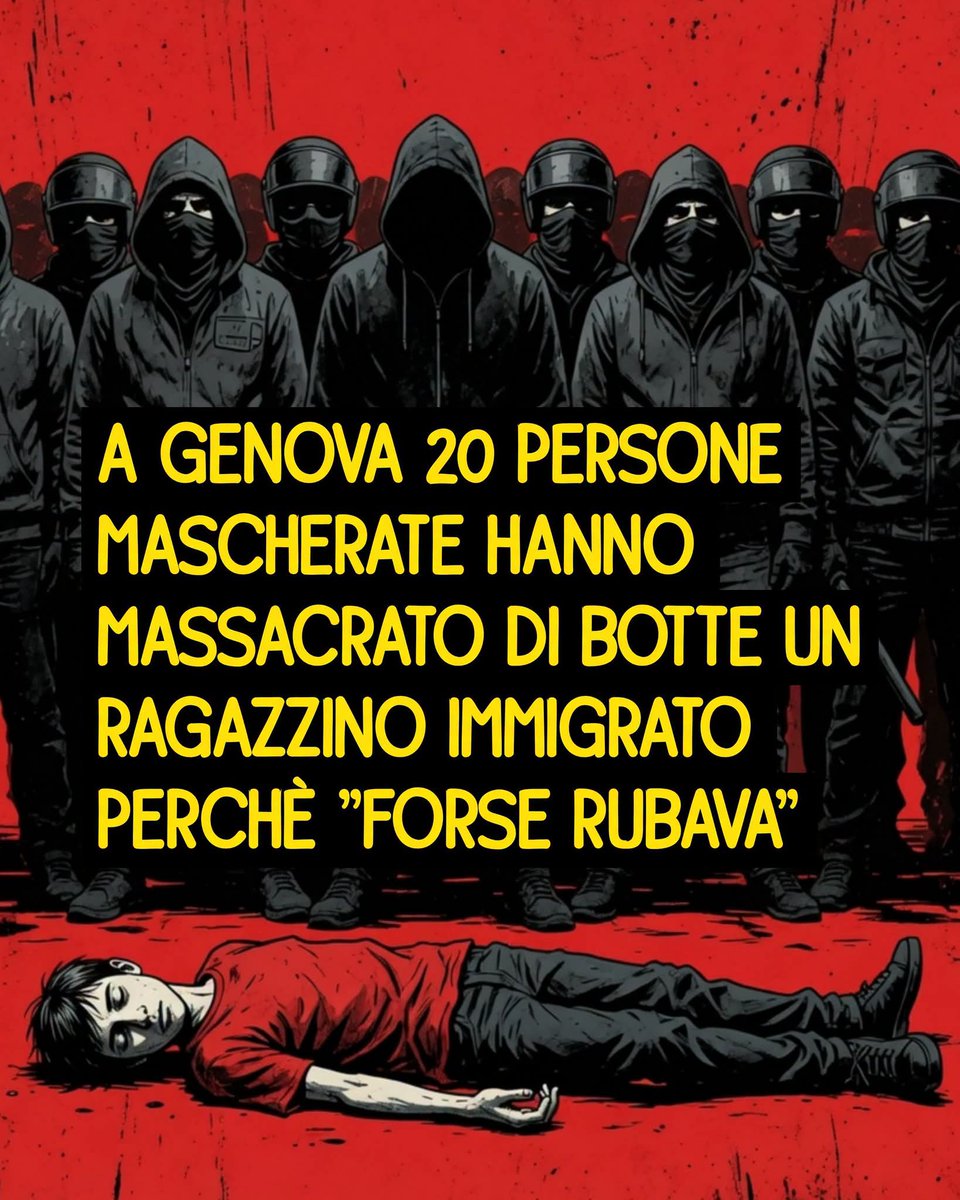 Fabio65C's tweet photo. Un ragazzino di 15 anni per terra. Intorno, venti adulti in cerchio: la faccia nascosta dietro caschi e passamontagna, le spranghe che salgono e scendono.

È arrivato in Italia da solo, senza madre né padre, a vivere come si può. A sopravvivere come si prova.

Venerdì sera era ai giardini sotto casa, con altri come lui. Tutti ai margini della città. Tutti ai margini della società.

A fare le cose che i ragazzi di 15 anni, abbandonati, fanno: rubare. Bere. Fumare.

Come gli scugnizzi a Napoli negli anni '70.
Come i ragazzini di strada di ogni periferia del mondo, da che mondo è mondo.
Come i nostri nonni con la valigia di cartone, quando a rubare il pane in terra straniera eravamo noi.

A sopravvivere, dicono loro.
A rubare in casa nostra, dicono "le persone per bene".

Già.
Le persone per bene.
Quelle che lavorano tanto e guadagnano poco, sempre troppo poco.
Quelle indietro con la rata dell'iPhone.
Quelle che se il Paese va a puttane la colpa è di questi qua, che campano alle nostre spalle.

Sono arrivate con le spranghe, le persone per bene. Con le mazze, i caschi e le bandane, perché "non se ne può più!".

Non se ne può più.

Mica della corruzione.
Mica della mafia, che la droga da vendere nei parchi è lei a rifornirla a quei ragazzini.
Mica dei politici populisti che promettono ponti immaginari per un pugno di voti.

No. Non se ne può più di un ragazzino.

Così si sono dati appuntamento. Si sono infilati il casco. Si sono coperti la faccia. E sono andati, in venti, a spaccare la testa a un quindicenne steso a terra.

Orgogliosi. Eroici. Patriottici.
Con il volto nascosto.

Come si nasconde la vergogna.
Come si nascondono i vigliacchi.

Come si nasconde la gente per bene.
#immigrazione #razzismo