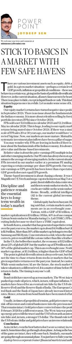 Joydeep50663039's tweet photo. "Investment markets are in a flux, but basics have not changed" published in today's (23 June 2026) Mint.
Please click on the link for access to the website:
https://t.co/vmWAzuFVjs
#portfolioallocation https://t.co/2tRCmrFIOi