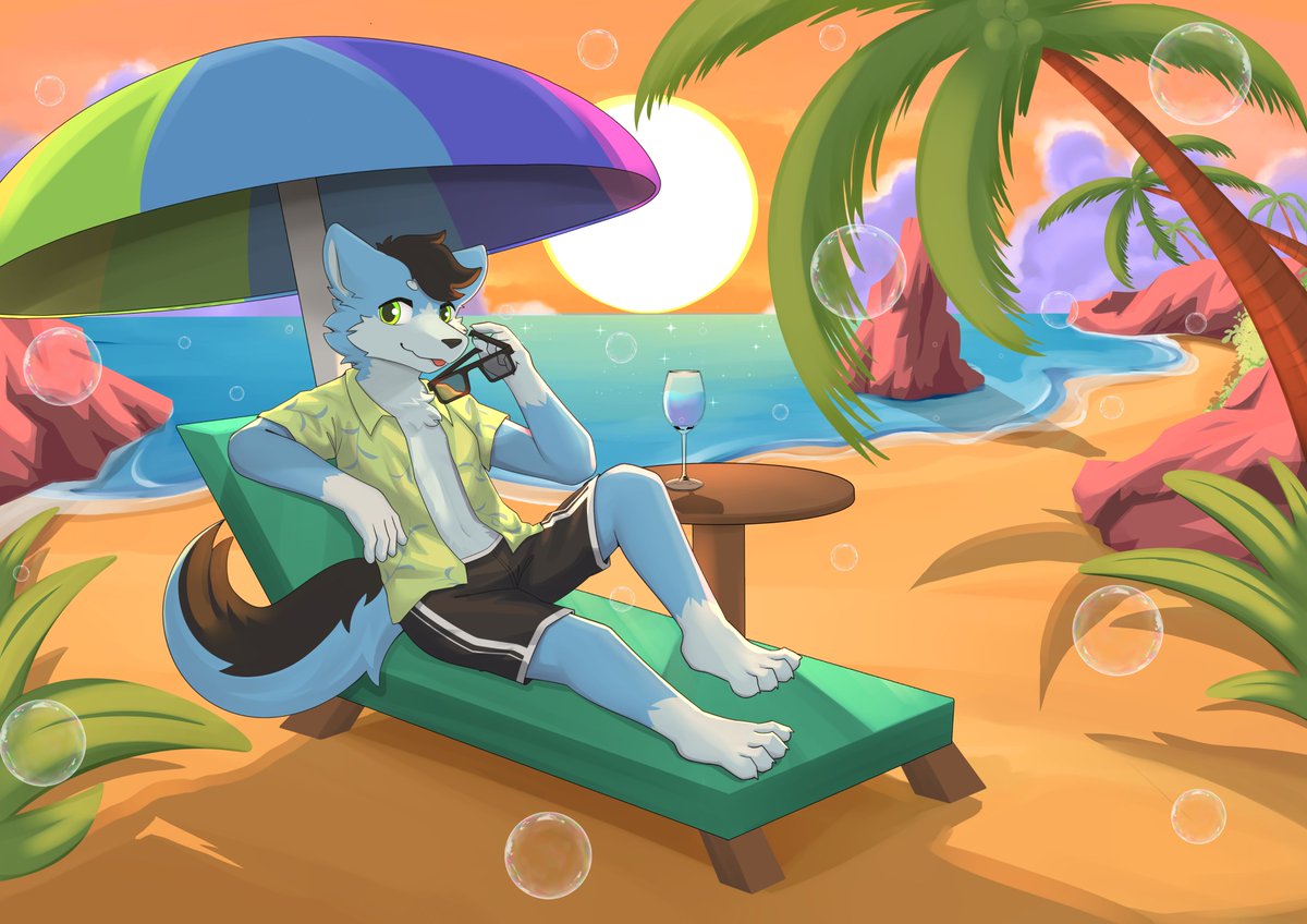 AlskyIcy's tweet photo. Commission~, relaxing on the beach 🏖️ https://t.co/t5vgRxf11F