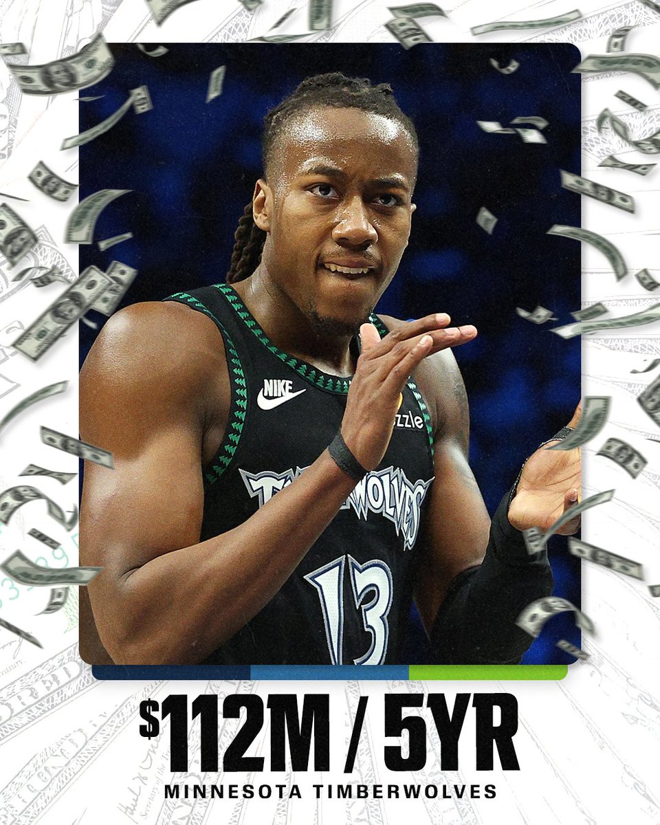 espn's tweet photo. Breaking: Free agent guard Ayo Dosunmu intends to sign a five-year, $112 million contract to return to the Minnesota Timberwolves, with a player option in the fifth season, sources tell @ShamsCharania.

Timberwolves made it a major priority to lock in Dosunmu after his tremendous postseason.
