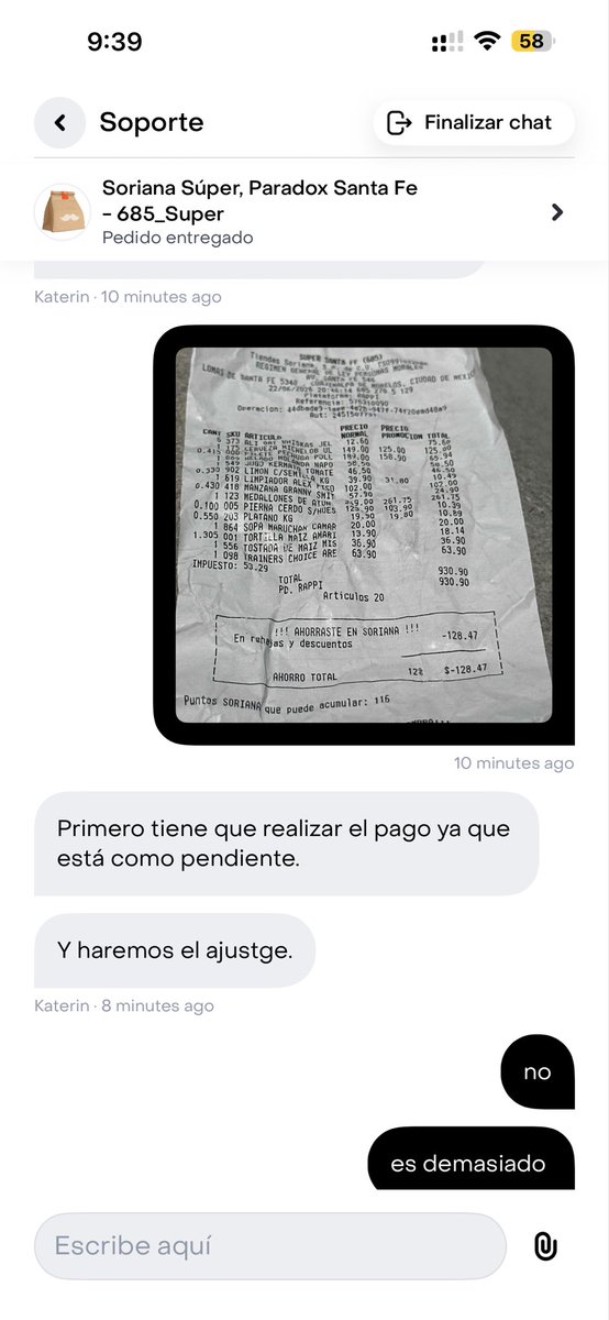 johnston_tere's tweet photo. CUIDADO CON @RappiMexico 
las imágenes hablan por sí solas, cobro de casi $15000 por una cuenta de $930 pesos de súper, y con mano en la cintura piden primero hacer el
pago https://t.co/6ZkcsJBIE9