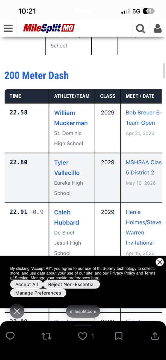 will4910211's tweet photo. I was ranked as first team all St.Louis for the 100m dash by @milesplit! I was also rated as the best freshman in both the 100m and 200m in the whole St.louis area. @sdhsxc https://t.co/0qQUN2VcqL