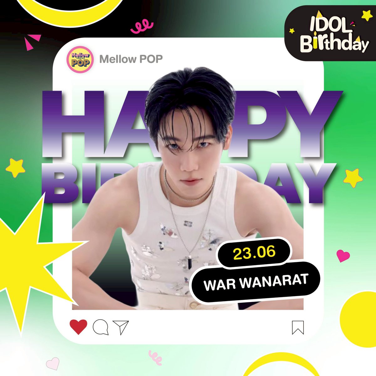 MellowPOP_TH's tweet photo. 🎂 Happy Birthday to War Wanarat 💖
.
✨ Mellow POP ขอให้พี่วอร์มีความสุขมาก ๆ สุขภาพแข็งแรง 💪🏻 เป็นที่รักของทุกคนตลอดไปเลยนะคะ 💘🫶🏻😽
.
#MellowPOP
#32ndHappyWARday
#warwanarat https://t.co/nhmnWOFdGD