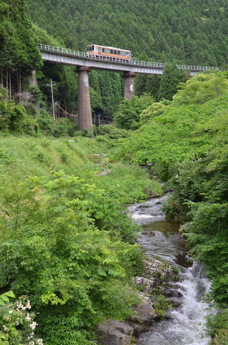 satokun0107's tweet photo. 芸備線 9447D キハ120＠道後山〜備後落合
2026.6.21
4月に山口方面に行った帰りに立ち寄った備後落合駅。そこから少し離れた場所にあるこの橋梁。晴れた日に来たかったのですが残念ながら梅雨空になったので、空を入れないような画角に。晴れカットは次回持越しに。
#芸備線 https://t.co/Xei0DklOql
