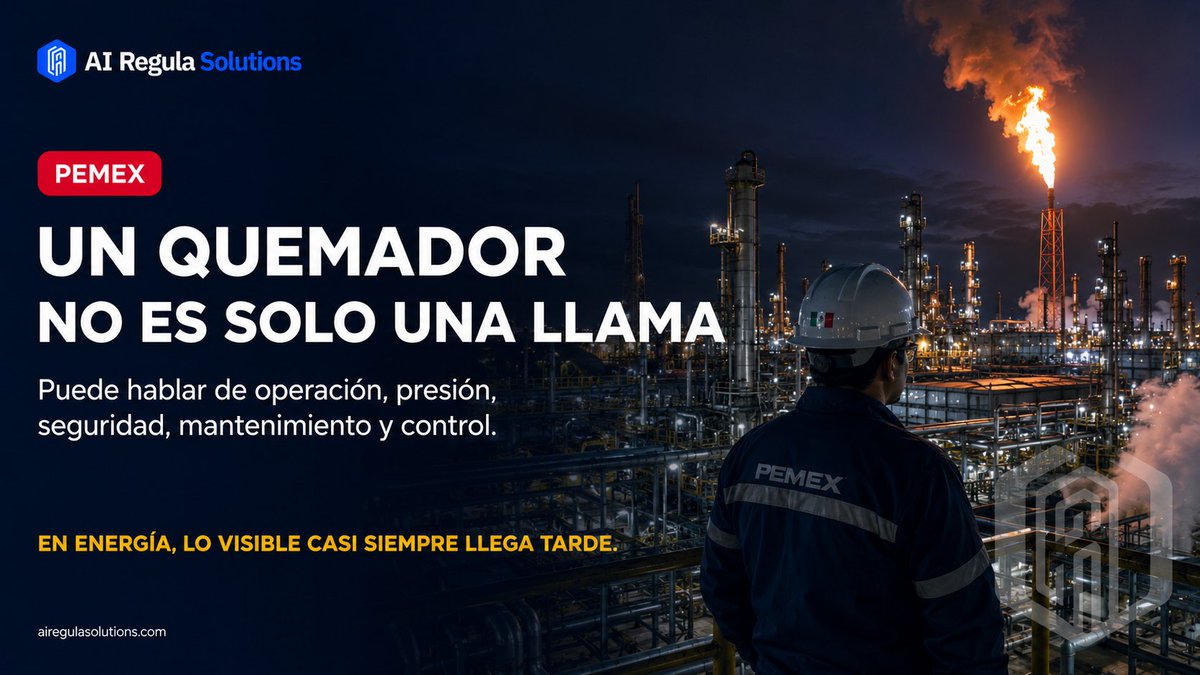 AIRegulaMX's tweet photo. Un quemador no es solo una llama en una refinería.

Es una señal.

Puede hablar de operación, presión, seguridad, mantenimiento y control.

El problema es que muchas veces normalizamos esas señales hasta que algo falla.

En energía, lo visible casi siempre llega tarde.

#PEMEX #SalinaCruz #RiesgoOperativo